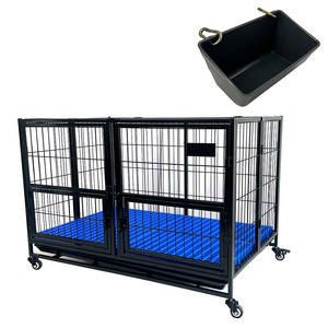 43'' Double Door Heavy Duty Dog Kennel Strong Metal Foldable Dog Cage And Crate with Fence Feeder