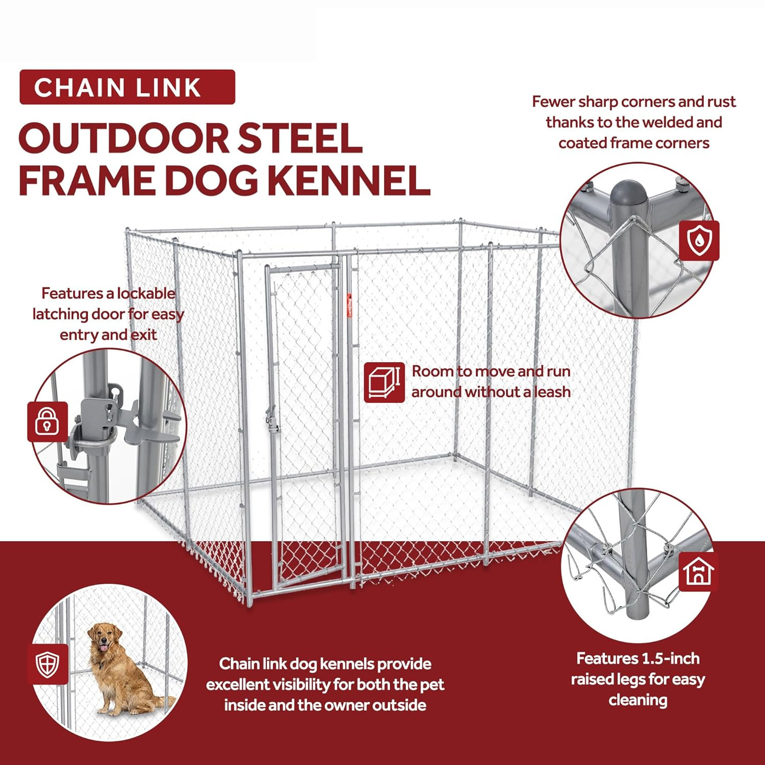 Heavy Duty Galvanized Outdoor Chain Link Dog Kennel Dog Run Steel Door Cage Pet Exercise Pen Fence