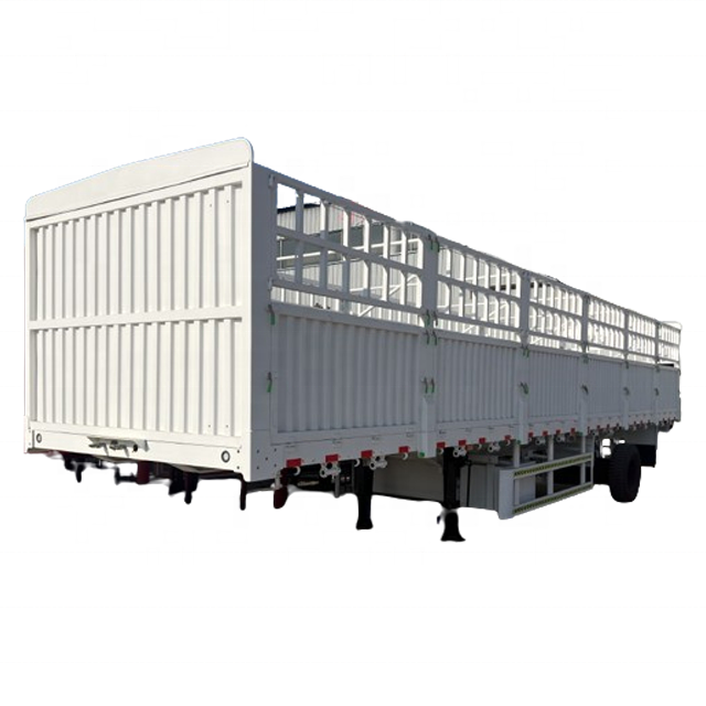 new 3 Axles 60t Used livestock Stake cargo trailers sugar cane cattle animal transport stake fence semi trailer for sale