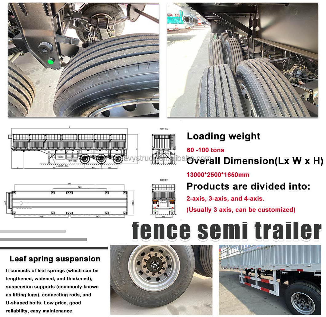 new 3 Axles 60t Used livestock Stake cargo trailers sugar cane cattle animal transport stake fence semi trailer for sale