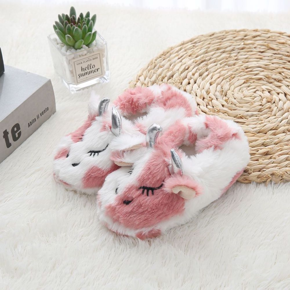 Factory wholesale fashion autumn winter cartoon dairy cow kids slippers plush warm cotton shoes indoor