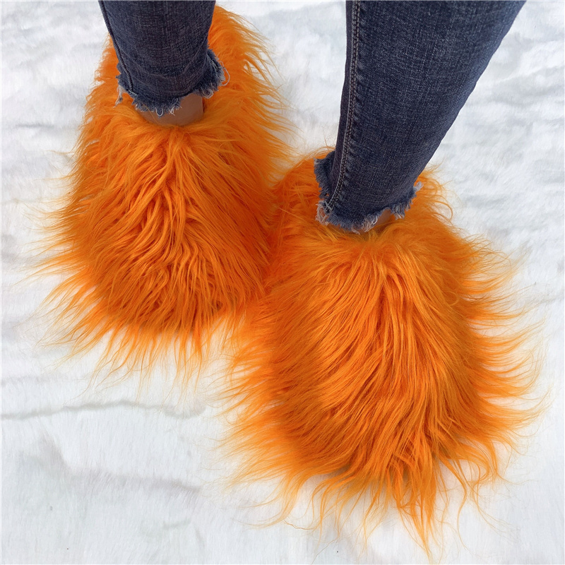 luxury style women fur flat shoes sheepskin fur slipper Mongolian Fur Slides