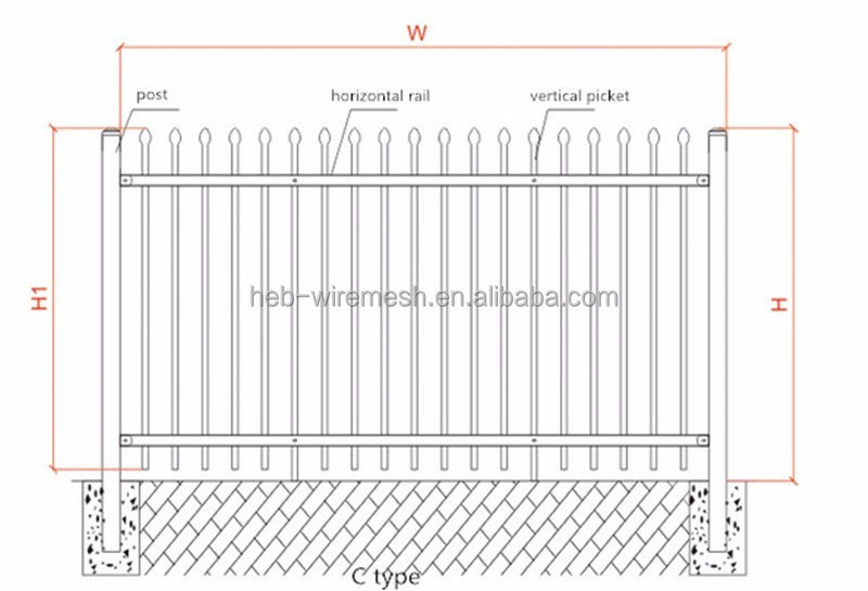 Hot-dipped galvanized metal/iron/steel picket fence/fencing