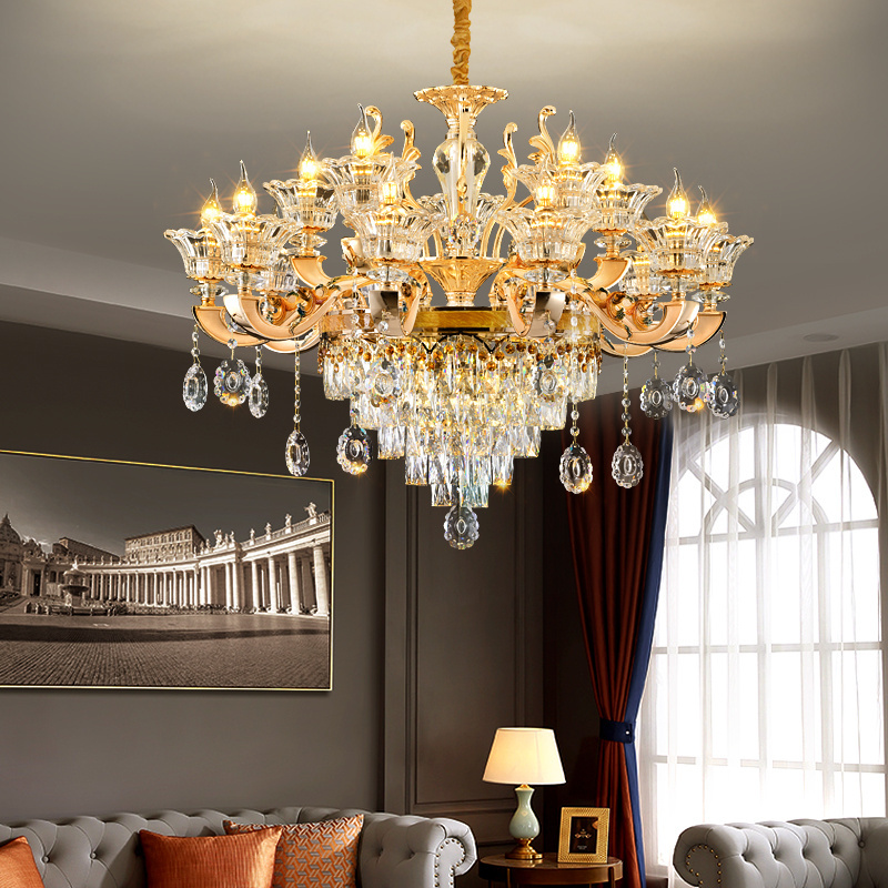 European Style Modern Luxury LED Crystal Chandelier Glass Ceiling AC Living Room Restaurant Bedroom Villa Duplex Hall Lighting