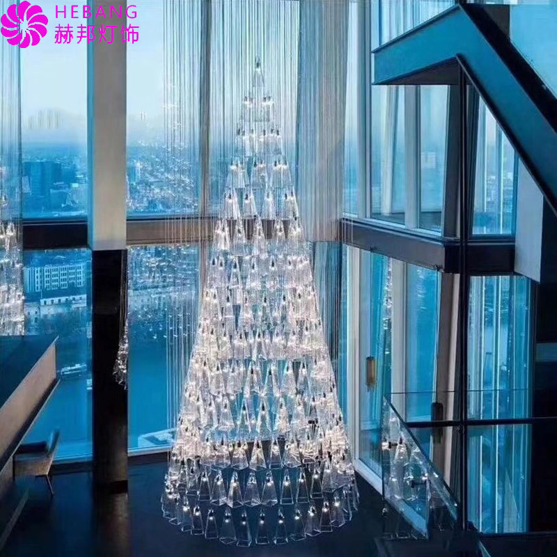 Customizable Hotel Luxury LED Glass Chandelier E14 Base 110-240V Stainless Steel Ceiling Mounted Large Chandelier Lobby Decor