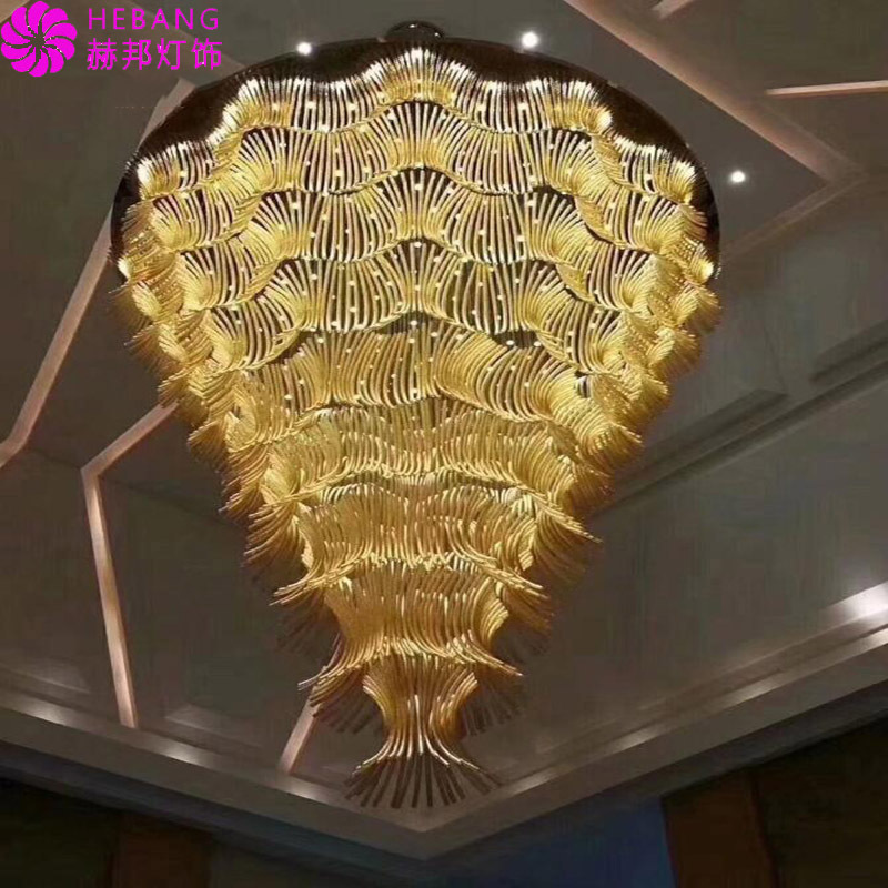 Customizable Hotel Luxury LED Glass Chandelier E14 Base 110-240V Stainless Steel Ceiling Mounted Large Chandelier Lobby Decor