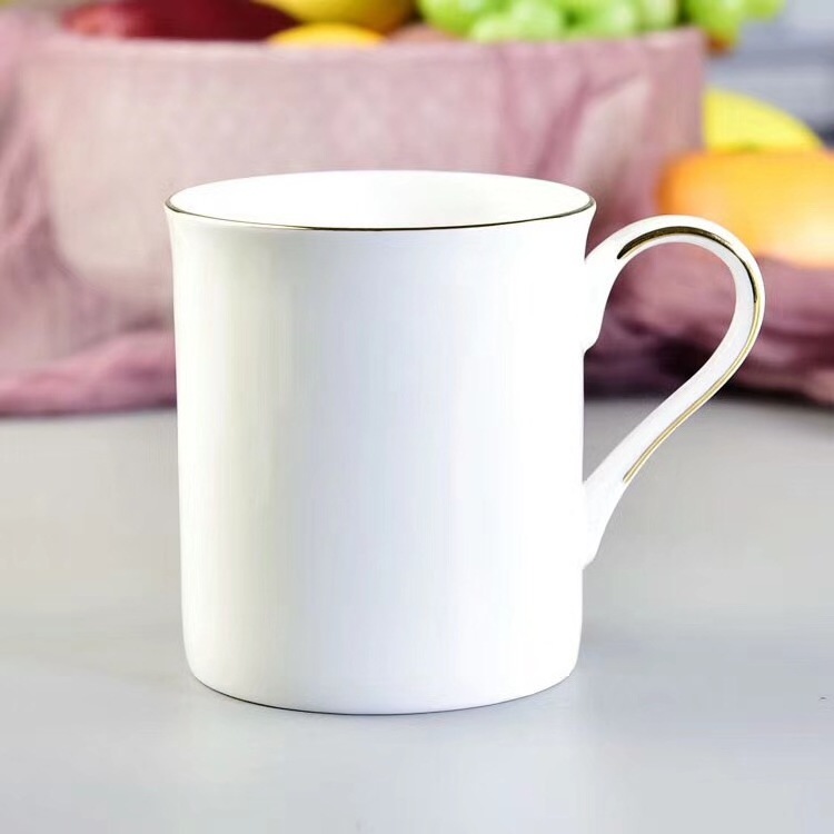 wholesale milk white fine bone china custom coffee mug with gold rim and handle