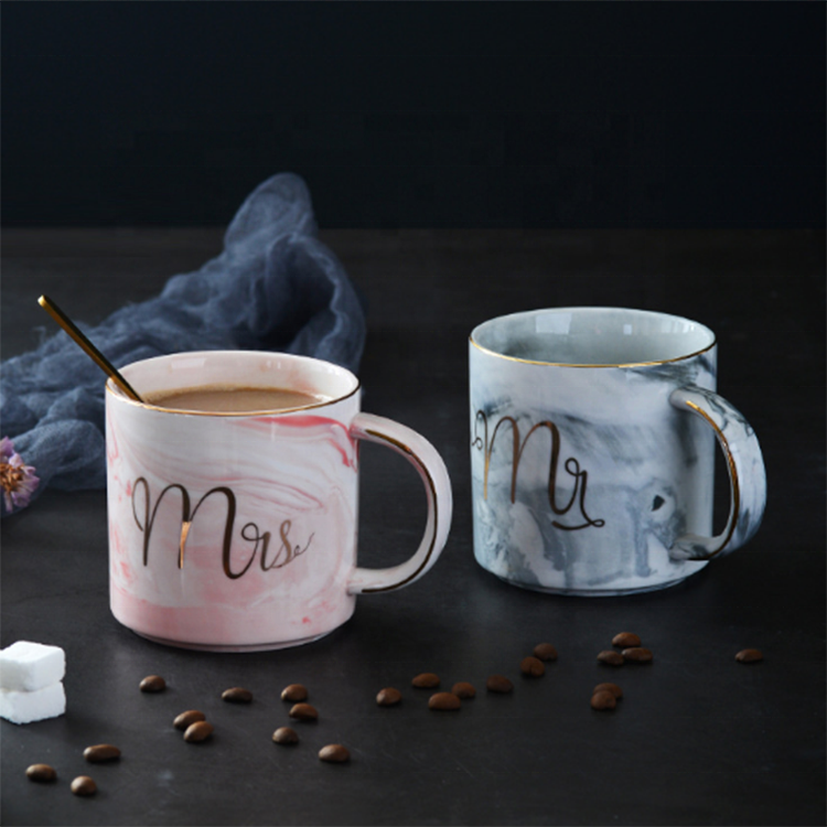 wholesale online 380ml Marble Ceramic Mug Travel Coffee Mug Milk Tea Cup Creative Mr and Mrs Mugs Pink Gold weeding gift