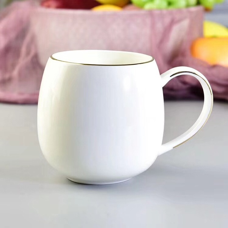 wholesale milk white fine bone china custom coffee mug with gold rim and handle