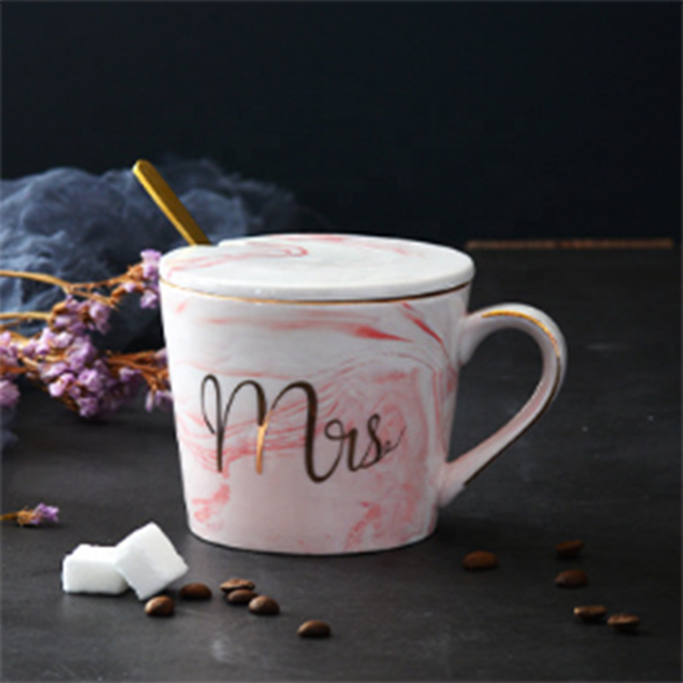 wholesale online 380ml Marble Ceramic Mug Travel Coffee Mug Milk Tea Cup Creative Mr and Mrs Mugs Pink Gold weeding gift