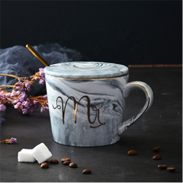 wholesale online 380ml Marble Ceramic Mug Travel Coffee Mug Milk Tea Cup Creative Mr and Mrs Mugs Pink Gold weeding gift