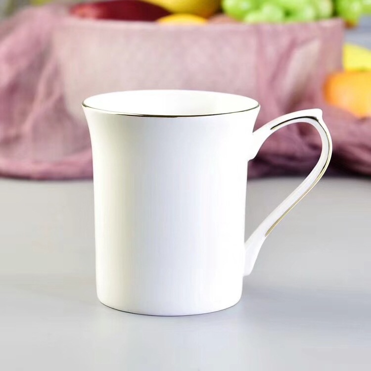 wholesale milk white fine bone china custom coffee mug with gold rim and handle