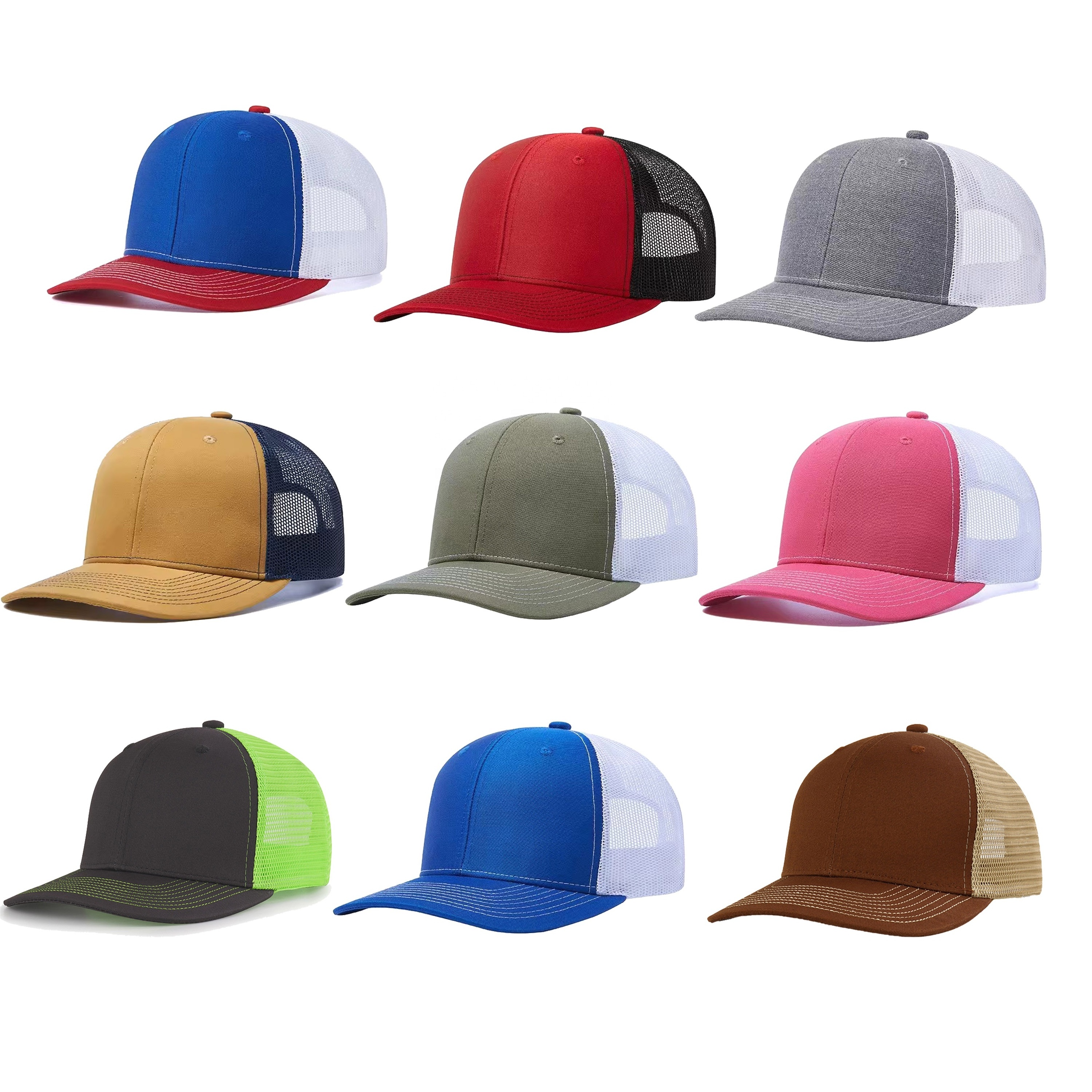 Low MOQ Wholesale Oem Personalized Customized Richardson 112 Hat Blank Curved Brim Snapback Baseball Mesh Trucker Hat