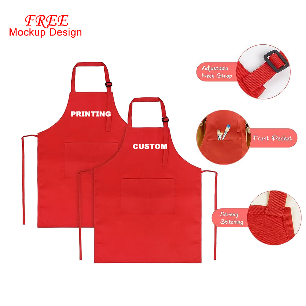 Cheap Kitchen Apron Adjustable Children Painting Cooking red Kids Apron Customized Kids Chef Hat And Apron