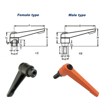 Machine metal knob Industrial zinc /aluminum alloy adjust clamp lever internal thread adjustable handle lever clamping handles