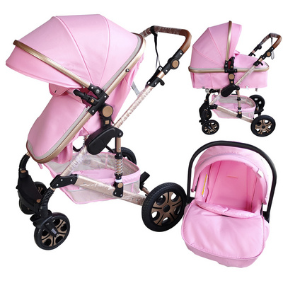 Wholesale Luxury Customized Baby Wagon Stroller Foldable Baby Pram Lightweight 3 in 1 Baby Stroller with Car Seat For Travel