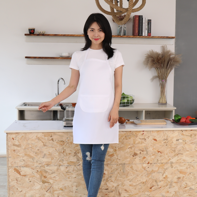 Wholesale white 100% spun polyester bib apron for cooking chef uniform poly apron