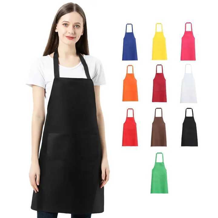 Wholesale Custom Logo Cotton Polyester Waterproof Chef Cooking Aprons For Cafe Restaurants Kitchen Apron