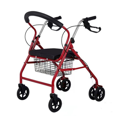 Four Wheels Moving Shopping Cart Walking Aids Folding Lightweight Rollator Walker with Seat