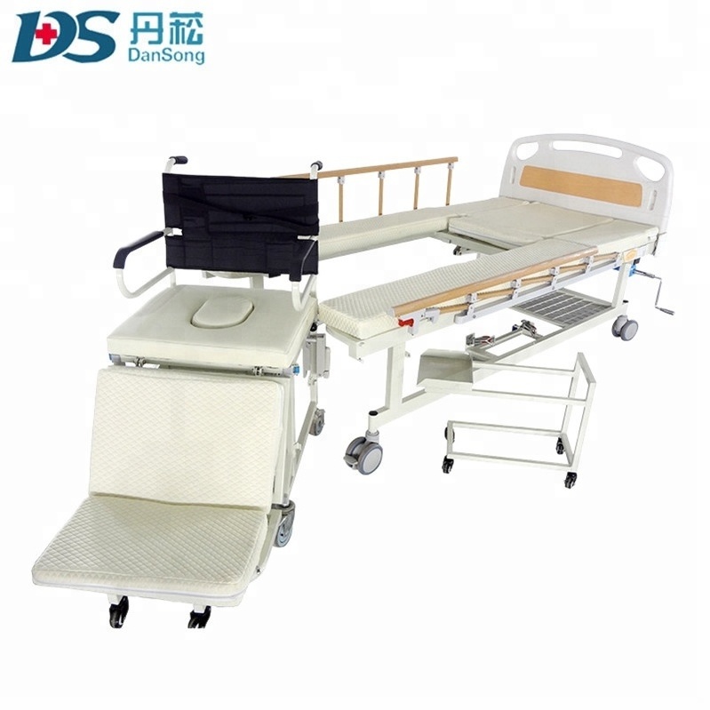 Cheap 5 function manual adjustable elderly home nursing medical hospital wheelchair cum bed with toilet