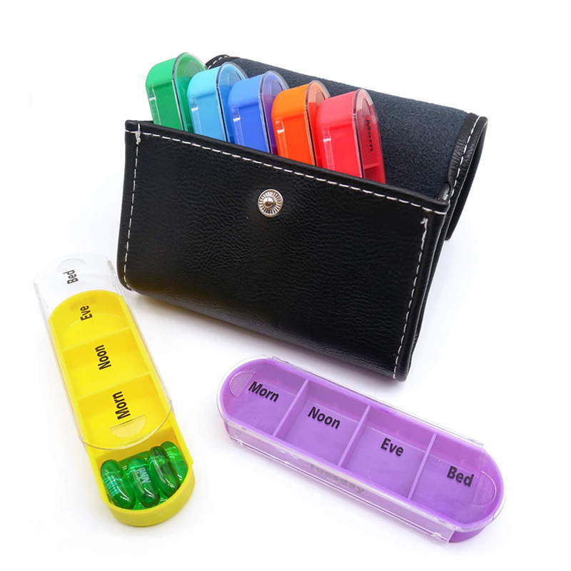 Wholesale Custom Logo Brown Notebook Pill Box Portable PU Leather Bag 28 Compartments Wallet Pill Box