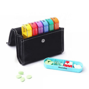 portable leather bag 28 grid Pill Box Wallet 7 Days Pill Organizer Dispenser Weekly Arc 7 Compartments Plastic Pill case