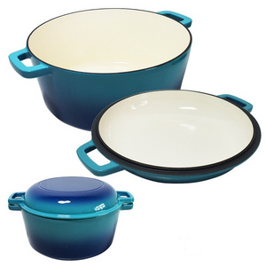 Hot Selling Enameled Cast Iron Cookware Set 2-in-1 Combo Cooker Double Dutch Oven