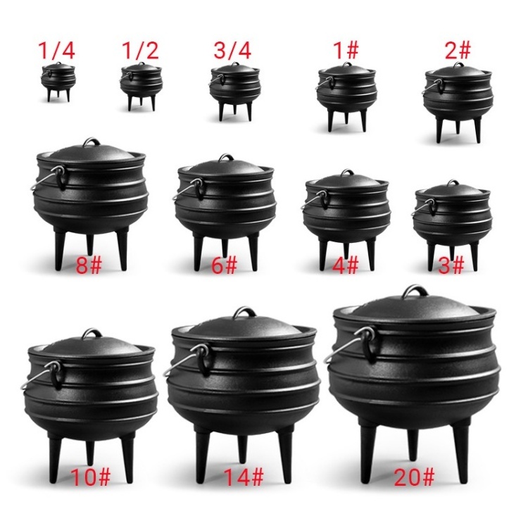 Traditional african cheap cast iron stewpot cauldron 1#2#3#4# Camping outdoor Cookware Three Legs Cast Iron Potjie Pot for sale