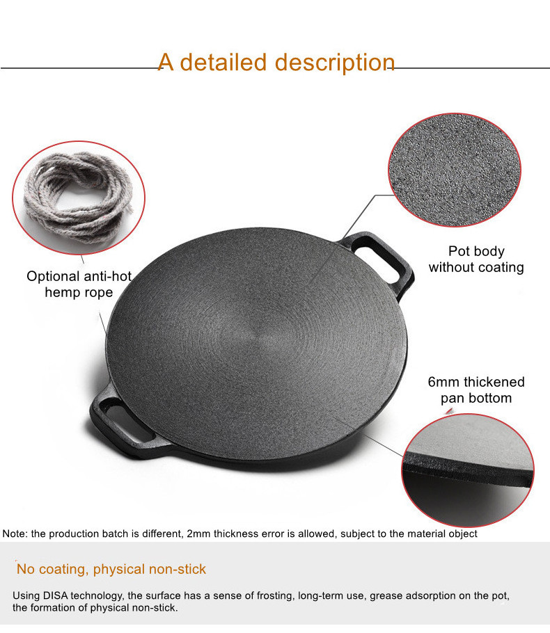 Multipurpose camping Korean Style Non stick Cast Iron Frying Pan Outdoor bbq Round Griddle Grill Pan with Handle