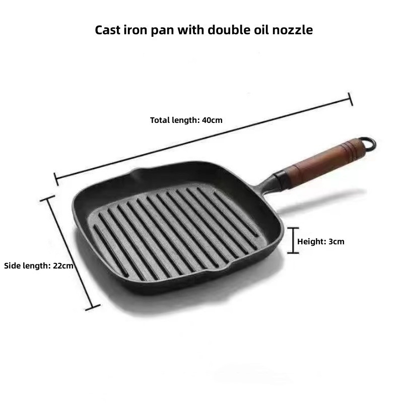 Versatile 9.5 Inch Non Stick Grill Pan Square Griddle Pan Skillet Cast Iron Grilling Pan for Steak Breakfast Stove Top Oven Safe