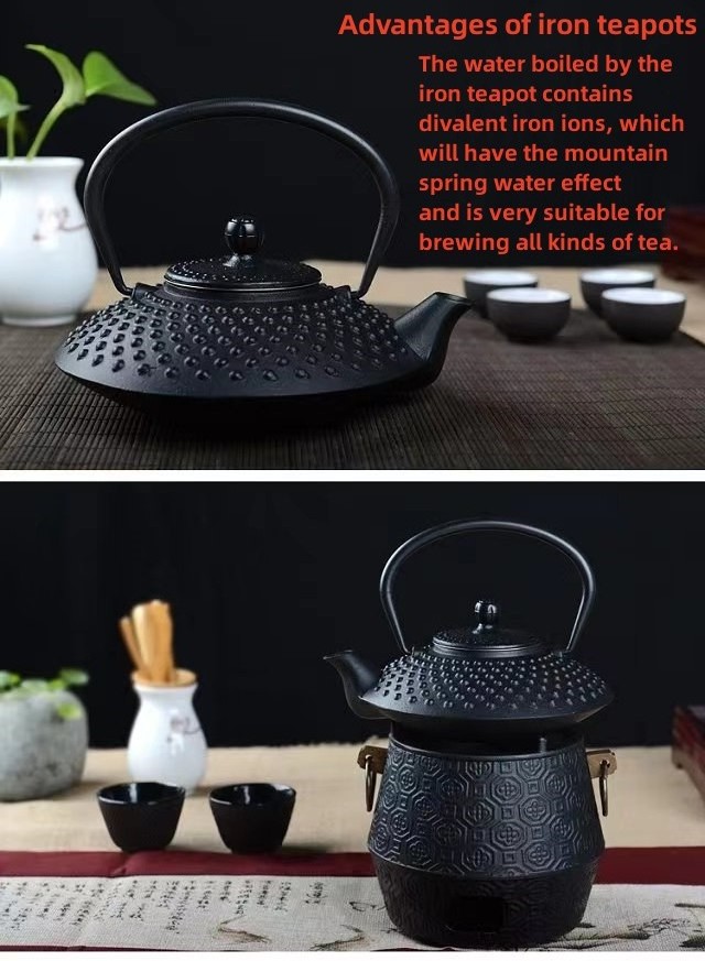 Wholesale Japanese brewed coffee tea Vintage kettle Tea set Black 800ml pearl scallop shaped cast iron teapot with filter