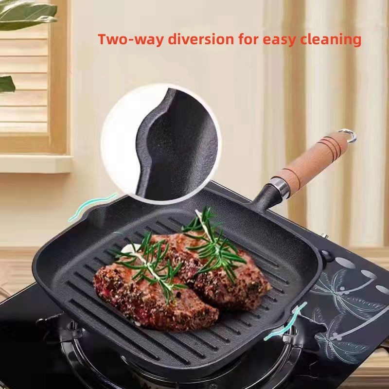 Versatile 9.5 Inch Non Stick Grill Pan Square Griddle Pan Skillet Cast Iron Grilling Pan for Steak Breakfast Stove Top Oven Safe