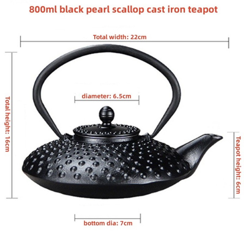 Wholesale Japanese brewed coffee tea Vintage kettle Tea set Black 800ml pearl scallop shaped cast iron teapot with filter