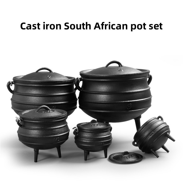 Hot sale Metal Cauldron Preseasoned Cast Iron Camping Dutch Oven 2/3/6/8/9 L South Africa Potjie Pot With Lid and 3 Legs