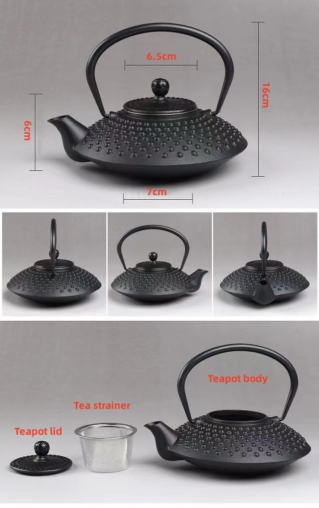 Wholesale Japanese brewed coffee tea Vintage kettle Tea set Black 800ml pearl scallop shaped cast iron teapot with filter