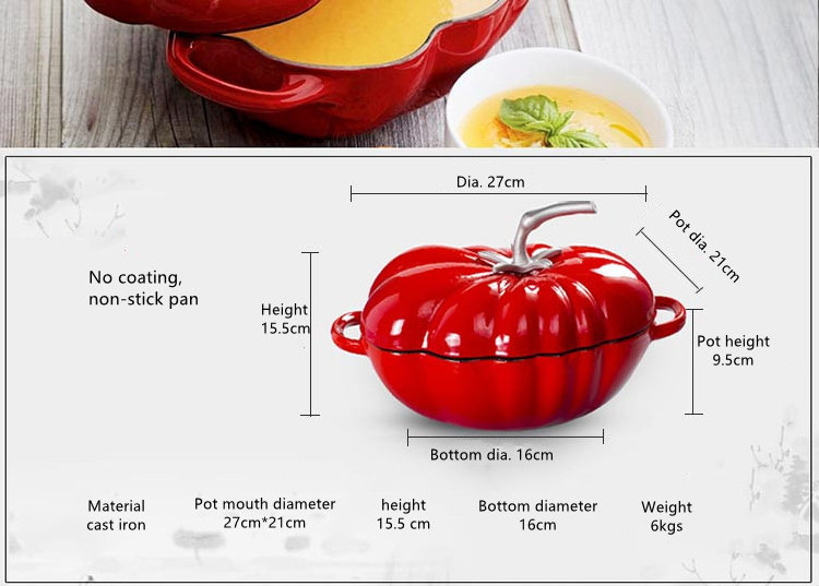 Cast Iron Pumpkin Shaped Hot Soup Stew Pot Metal Cast Iron Pumpkin Pot For Cooking