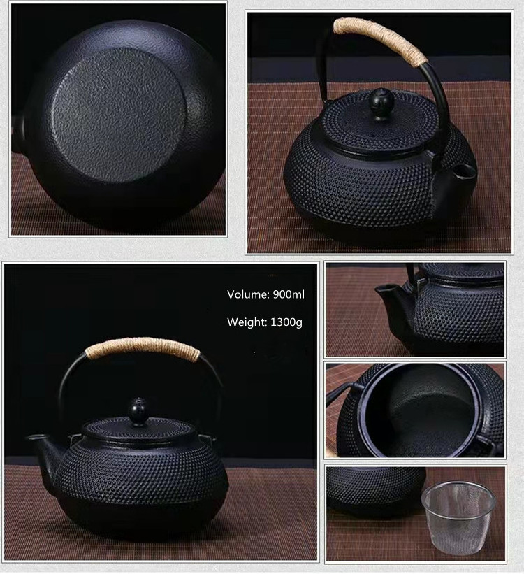 Cast Iron Teapot, Japanese Tetsubin Tea Pot with Infuser for Loose Leaf and Tea Bags, Tea Kettle Coated with Enameled Interior