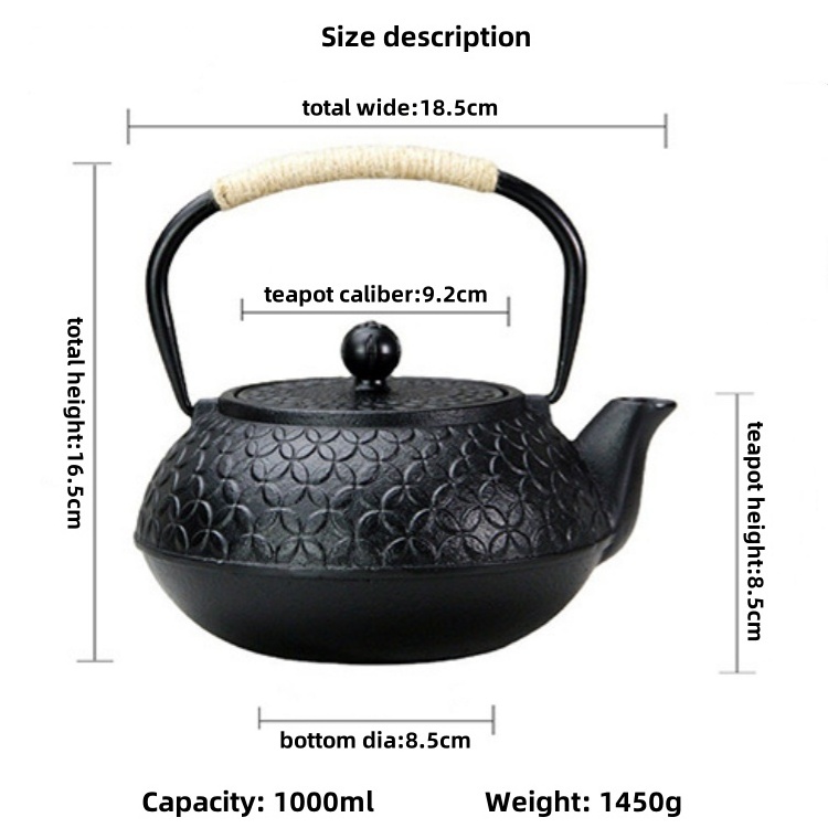 High quality 600/1000ml red/black Cast Iron Kettle Induction Cooker Teapot With Strainer Tea Pot Convenient Office Pot