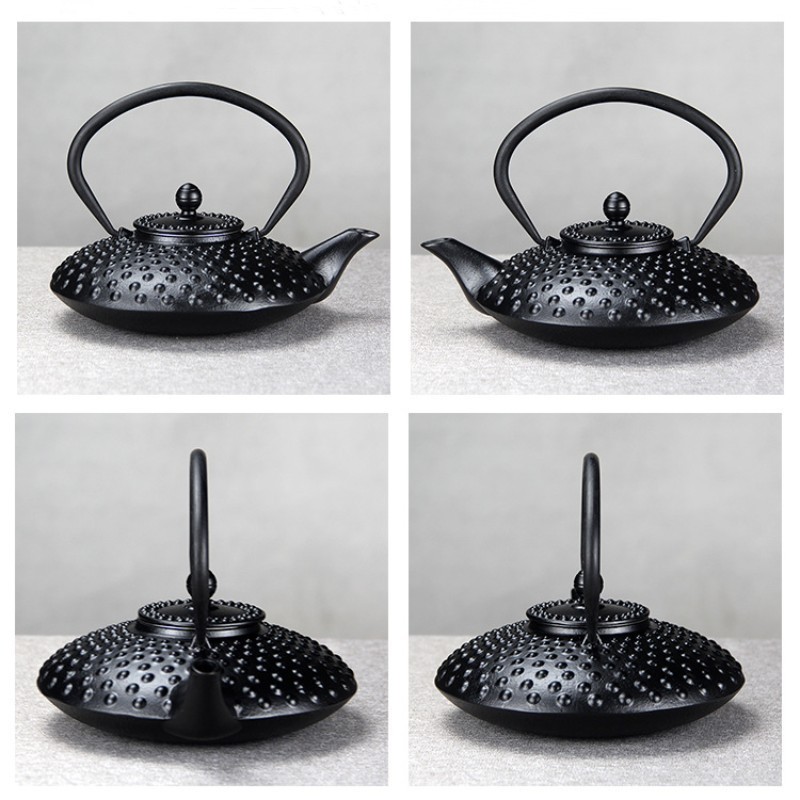 Wholesale Japanese brewed coffee tea Vintage kettle Tea set Black 800ml pearl scallop shaped cast iron teapot with filter