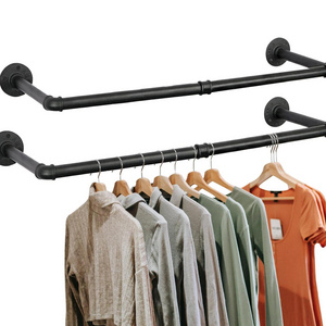 home decor black malleable iron pipe fittings DIY loft shelves Clothes Racks for Hanging Clothes, Laundry Room