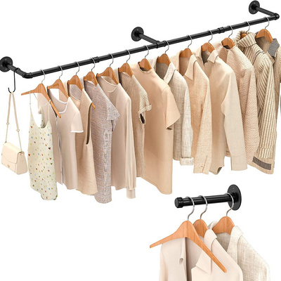 72 Inch Wall Mount Industrial Pipe Clothing Rack Garment Rack Clothes Hanging Rod Bar for Closet Laundry Room Storage