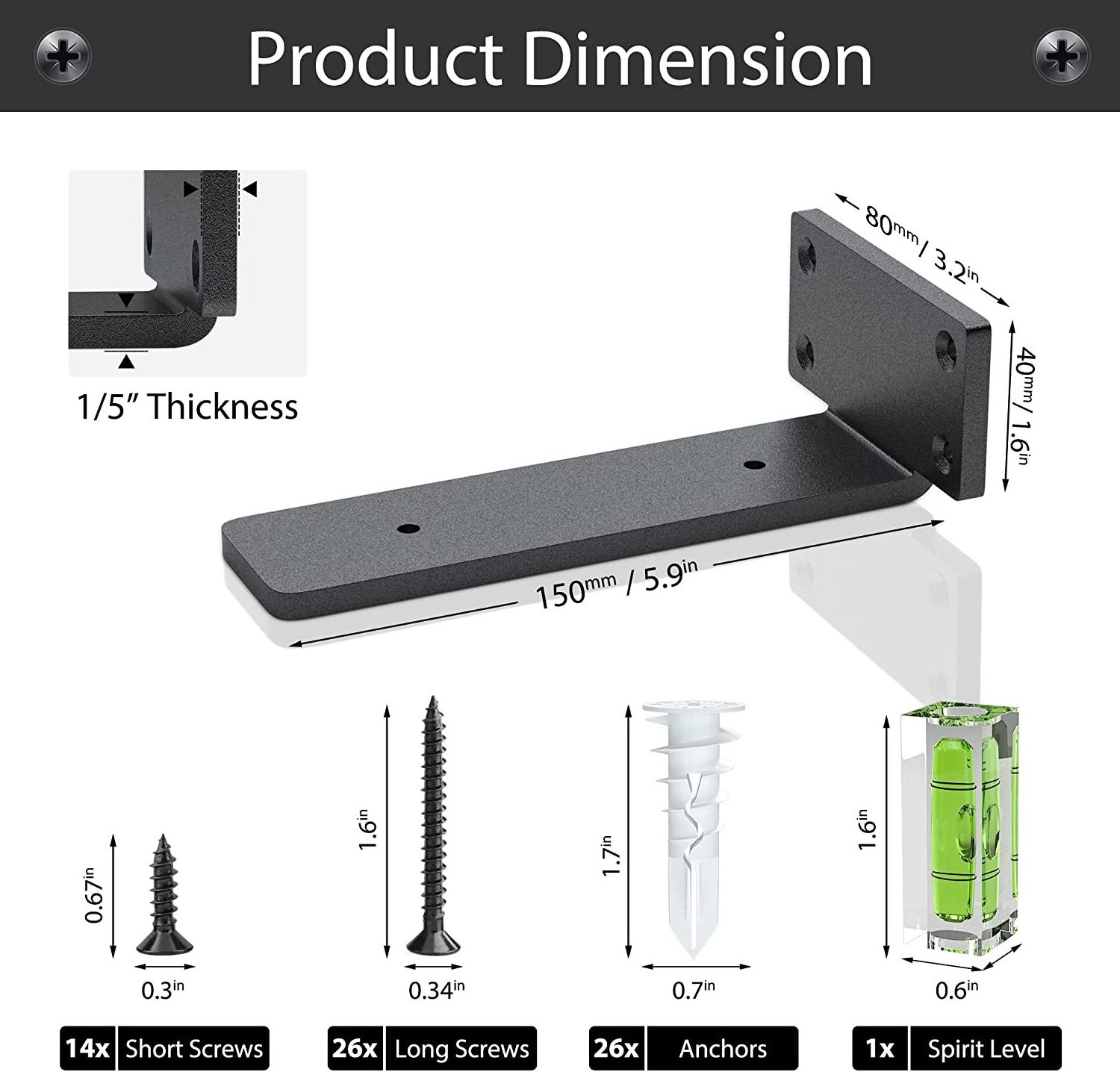 6 inch Heavy Duty Shelf Brackets Rustic Industrial Floating Hidden Shelf Brackets with Modern Iron