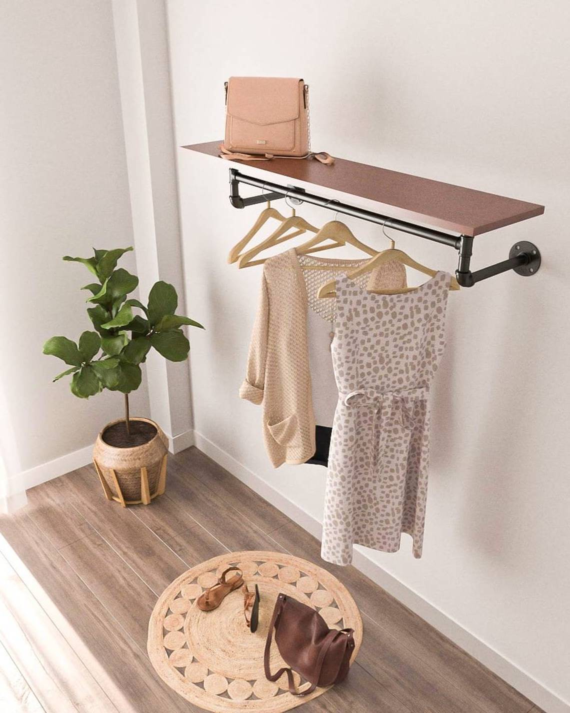 Urban Industrial Handmade Iron Garment Coat Pipe Clothes Rack Hanging Rail for Shop fixture Scaffold boards not included