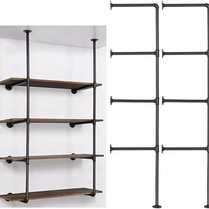 4 Tier X2 Industrial Wall Mount Black Iron Pipe Shelf Retro Storage Shelves Pipe Shelving Hung Shelf Bracket