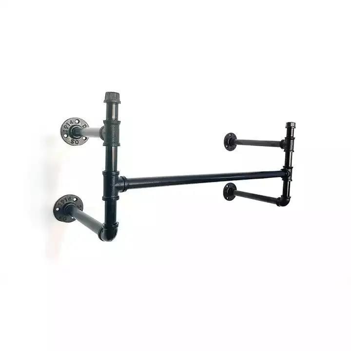 Industrial Wall Mounted Metal Hanging Black Clothing Cast Iron Coat Rack Pipe Clothes Rack for living room