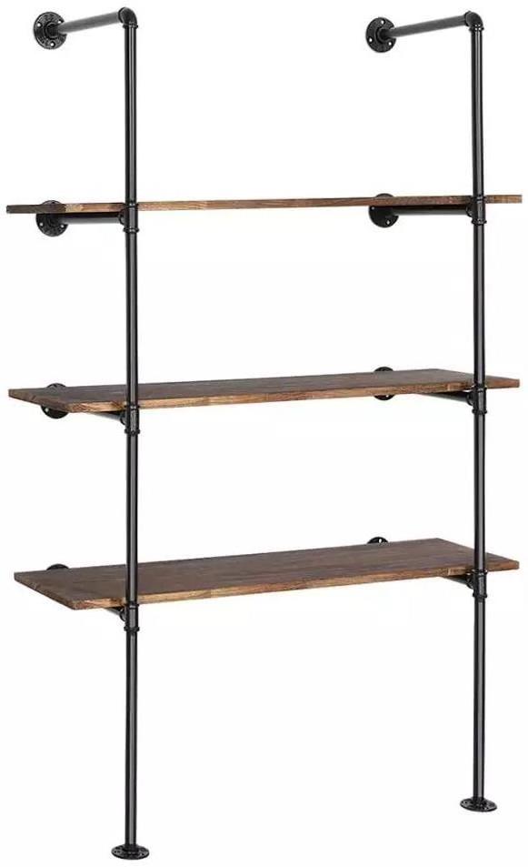 4 Tier X2 Industrial Wall Mount Black Iron Pipe Shelf Retro Storage Shelves Pipe Shelving Hung Shelf Bracket