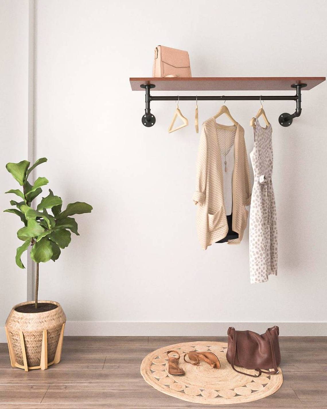 Urban Industrial Handmade Iron Garment Coat Pipe Clothes Rack Hanging Rail for Shop fixture Scaffold boards not included