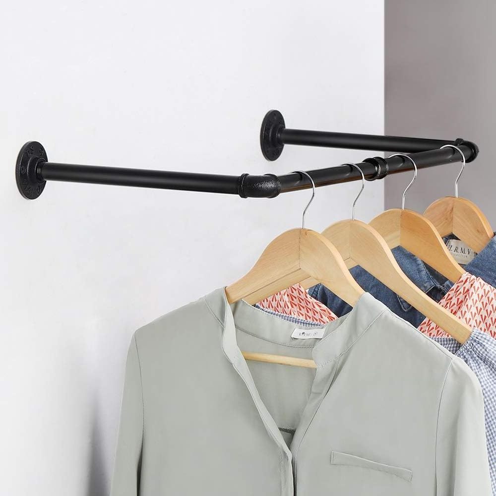 Industrial Iron Pipe Clothing Garment Rack 24.5 Inches Heavy Duty Multi-Purpose Clothing Rack for Closet, Laundry Room, Balcony