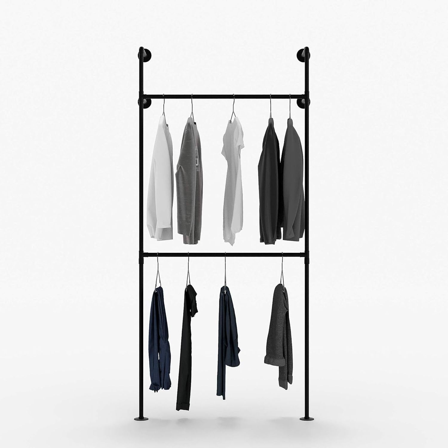 wall mounted heavy duty Sturdy industrial pipe clothing rack for wardrobe, bedroom, hanging clothes