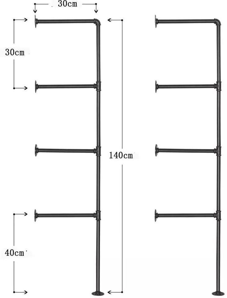 4 Tier X2 Industrial Wall Mount Black Iron Pipe Shelf Retro Storage Shelves Pipe Shelving Hung Shelf Bracket